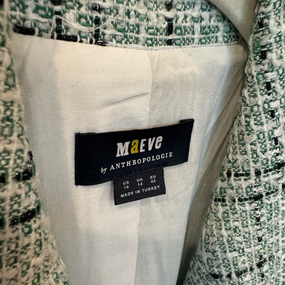 ANTHRO Tweed Vest Green Plaid Sleeveless Blazer Button Up Front Pockets Lined - Picture 10 of 10